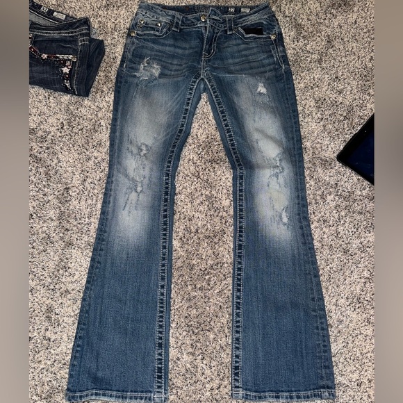 Miss Me Blue Flare Wide Leg Jeans Distressed - Picture 1 of 10
